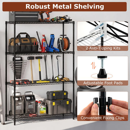 Goflame 4-Tier Metal Storage Shelving Unit with V-Shaped Wire Rack