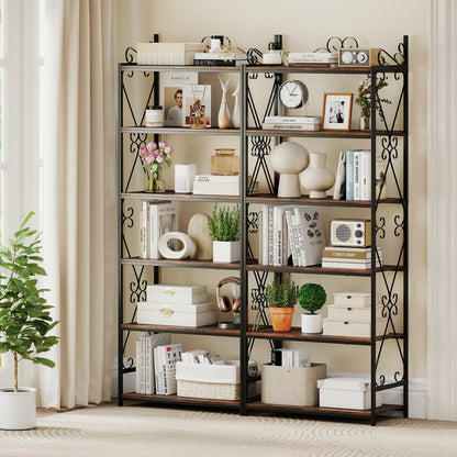 Goflame 6-Tier Bookshelf Industrial Bookcase with 2 Anti-Tipping Kits and Metal Frame
