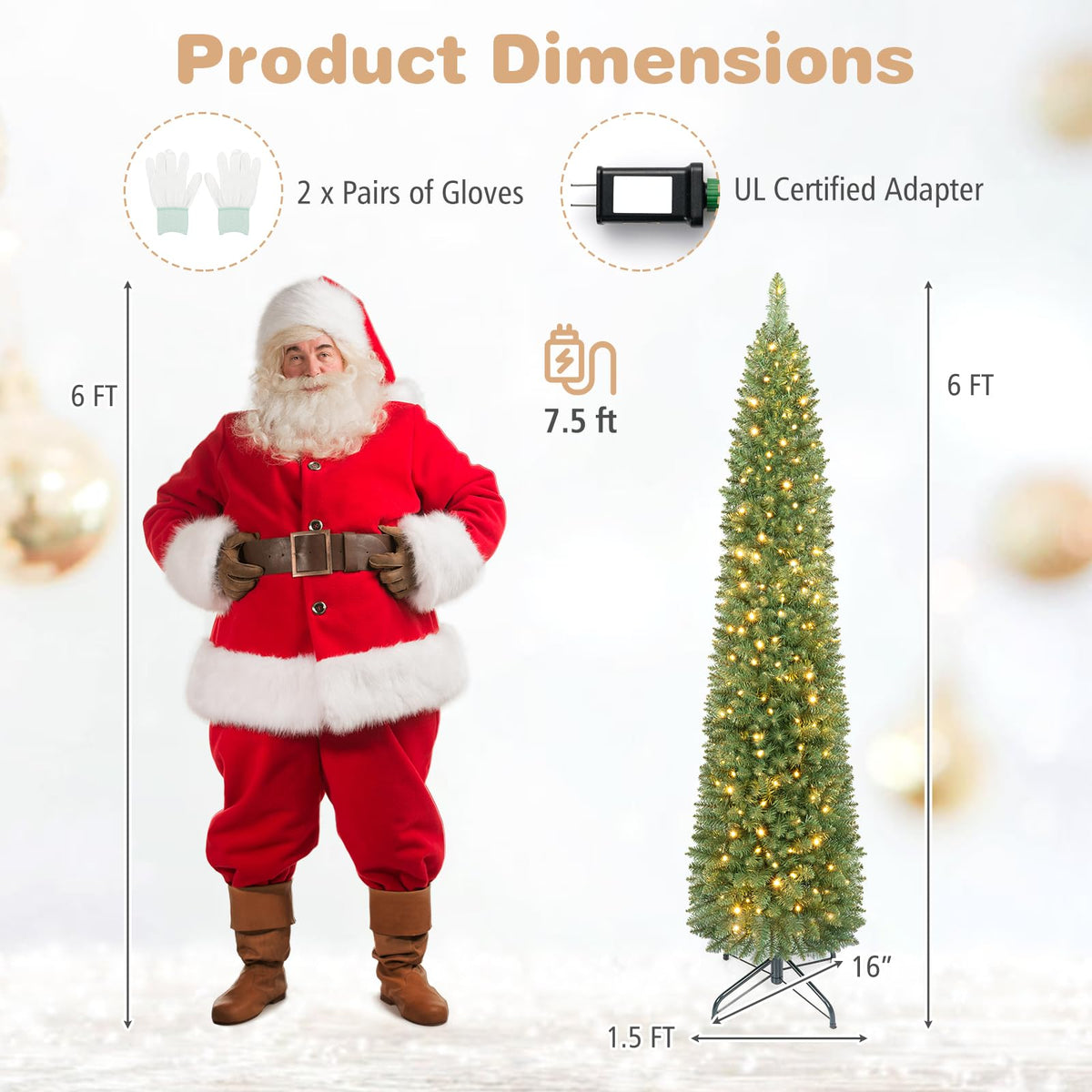 GOFLAME 6/7/9FT Pre-Lit Pencil Christmas Tree