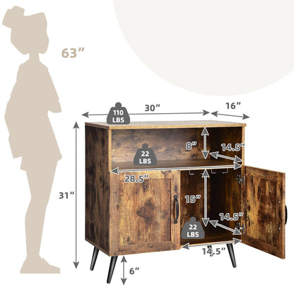 Goflame Mid-Century Storage Cabinet, Wooden Floor Cabinet with 2 Doors, Rustic Brown