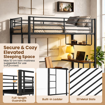 Goflame Twin Loft Bed with Desk LED Lights & Charging Station