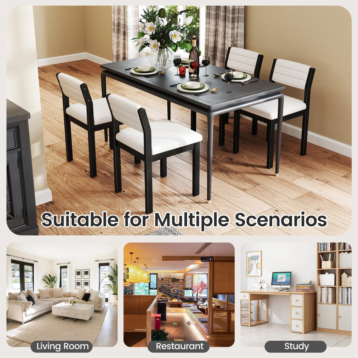 Goflame Sherpa Kitchen Chairs with Wood Frame & Padded Seat