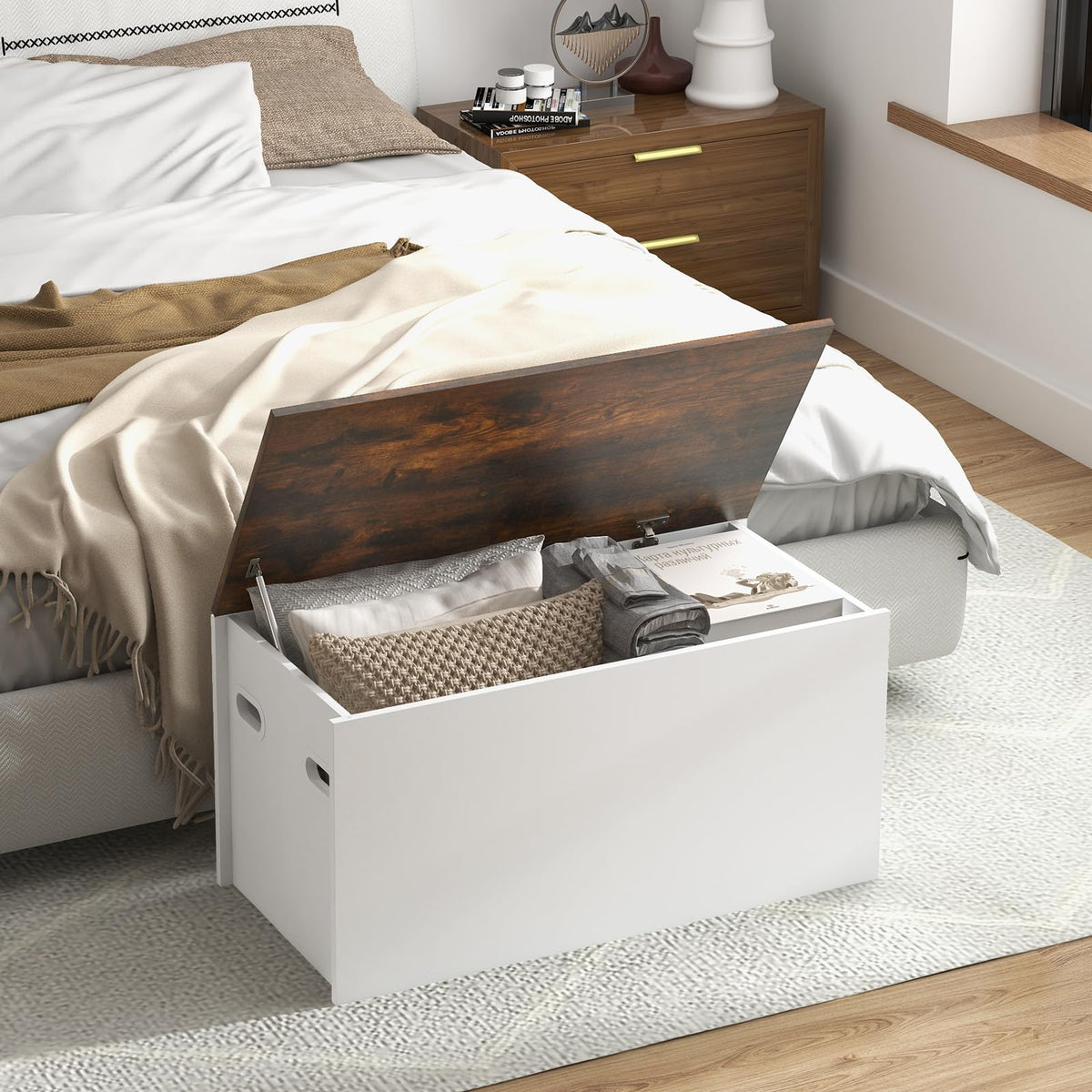 Goflame Flip-top Storage Chest, Lift Top Storage Bench w/Pneumatic Rod & Safety Hinges