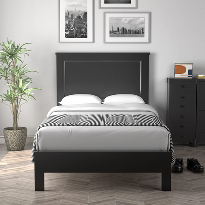 Queen/Full/Twin Size Platform Bed w/ Rubber Wood Legs & Integrated Headboard | Wooden Bed Frame
