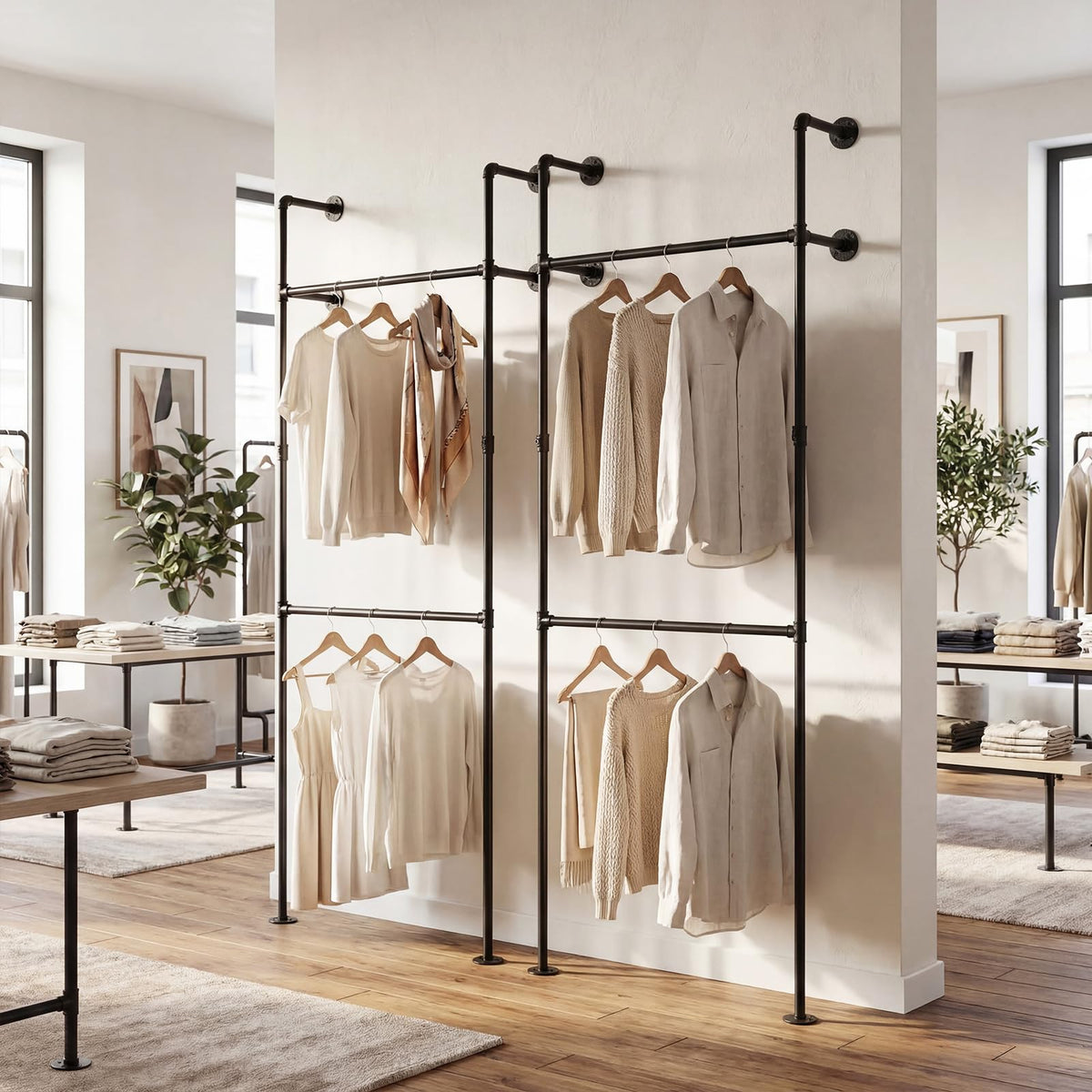 Goflame Industrial Pipe Clothing Rack for Wardrobe Closet