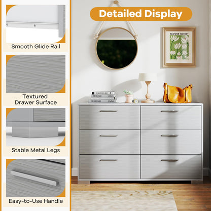 Goflame Storage Cabinet with 6 Drawers, Metal Legs & Handles, Anti-Toppling Devices, Grey