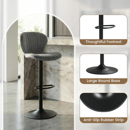 Goflame Bar Stools Set of 2/4 | Adjustable Counter Height Chairs with Velvet Upholstered Backrests