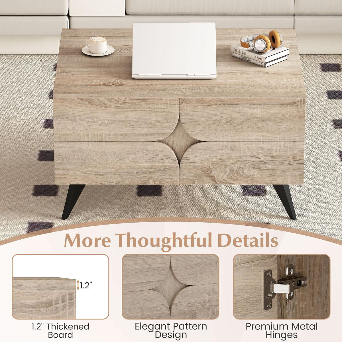 Goflame Farmhouse Accent Modern Coffee Table with Storage for Living Room Bedroom