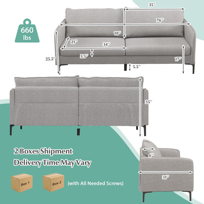 Goflame Upholstered Sofa Couch, 76" Modern Grey Loveseat