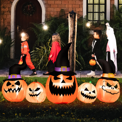 8 FT Long Halloween Inflatable Pumpkin Patch Family, 5 PCS Halloween Blow up Pumpkins with Built-in LED Lights & Blower