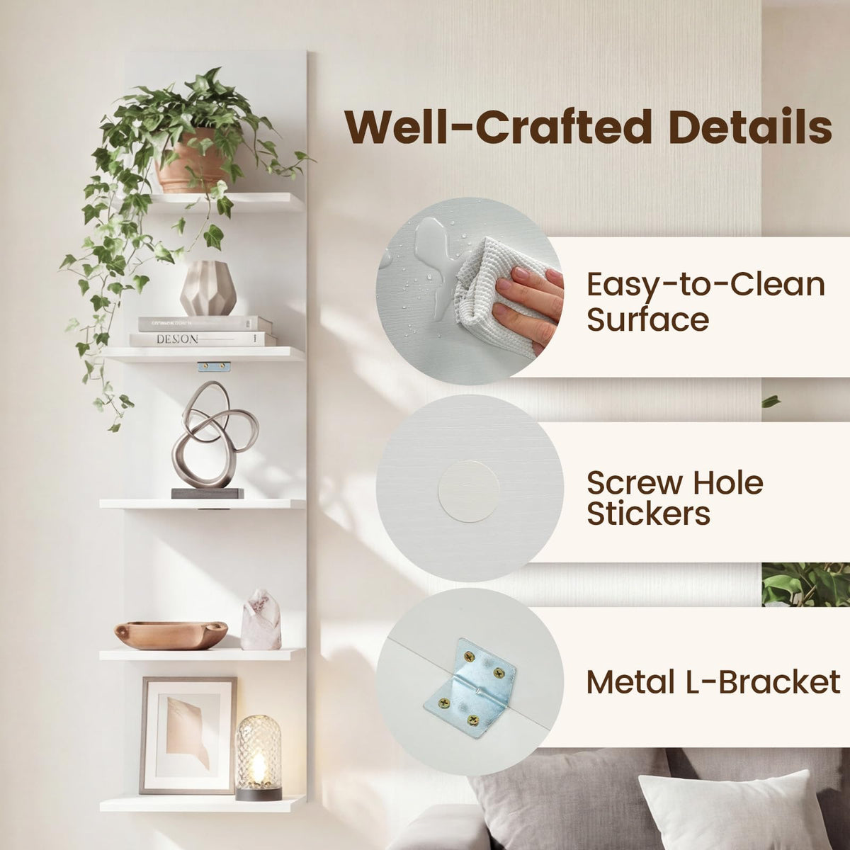 GOFLAME 5-Tier Wall Shelf for Living Room