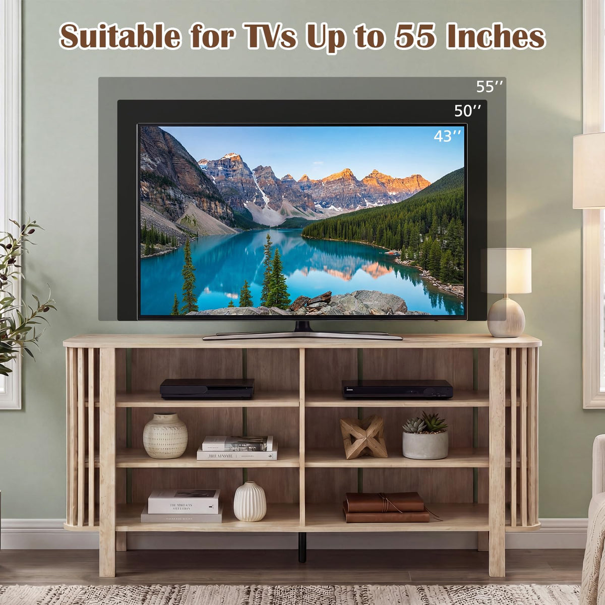 Goflame 59" TV Stand for TVs Up to 55 Inches | Modern Entertainment Center with Adjustable Shelves