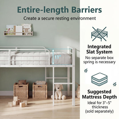 Goflame Twin Low Loft Bed | Metal Bed Frame with 21.5" H Under-Bed Space