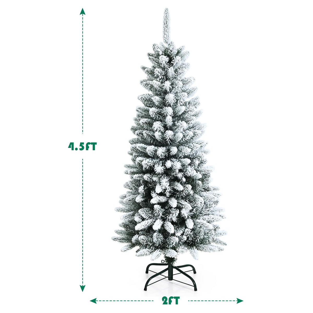 Goflame Snow Flocked Pencil Christmas Tree, Hinged Artificial Slim Xmas Tree - GoflameUS