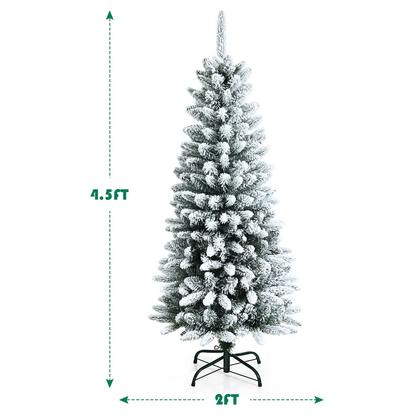 Goflame Snow Flocked Pencil Christmas Tree, Hinged Artificial Slim Xmas Tree - GoflameUS