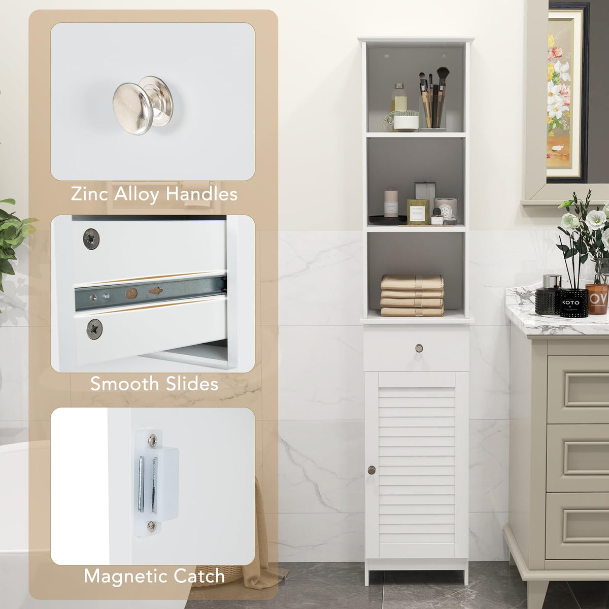 Goflame Narrow Floor Storage Cabinet with Adjustable Shelves