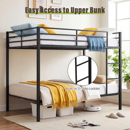 Goflame Heavy-Duty Metal Bunk Bed Full Over Full with Ladder & Full Length Safety Guardrail