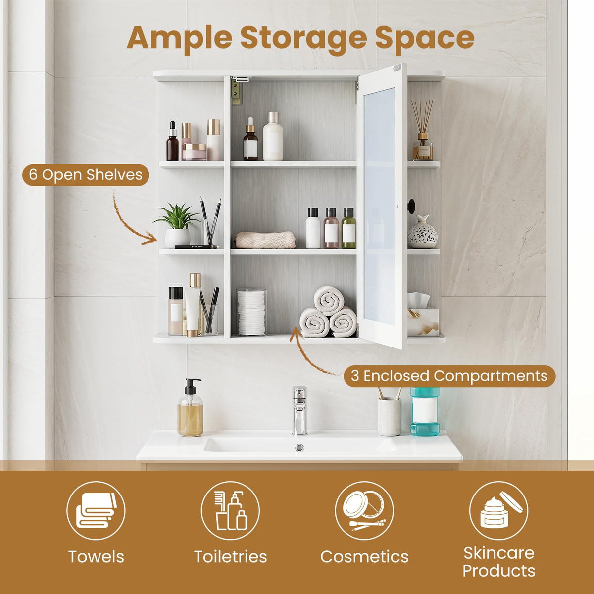 Goflame Wall Mounted Bathroom Medicine Cabinet with Mirror & Shelves