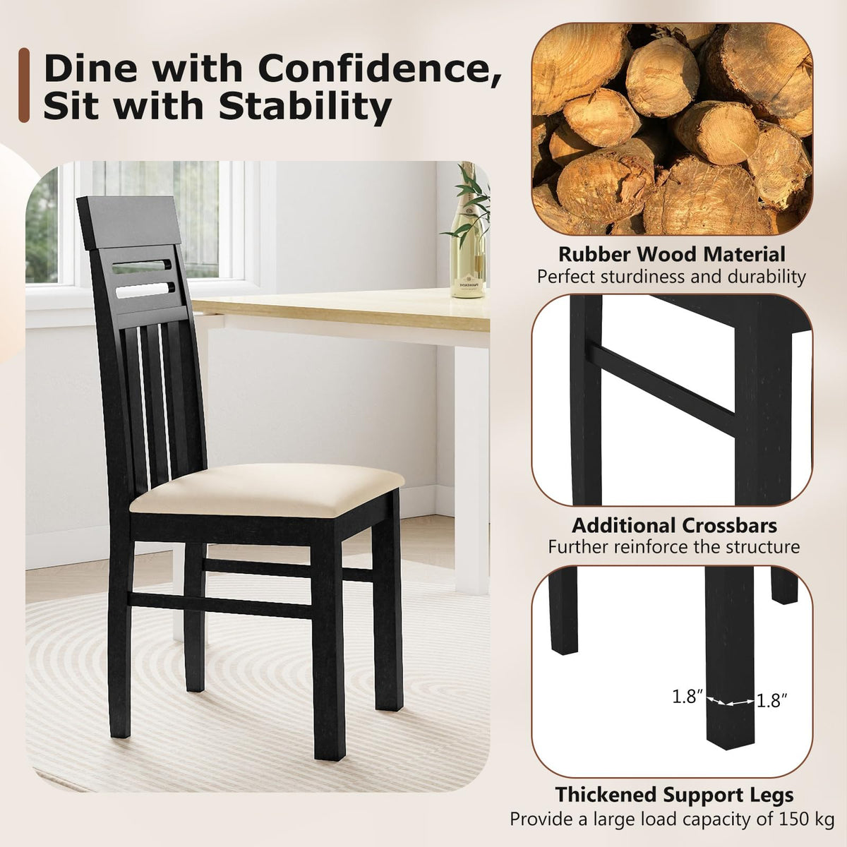 Goflame Wooden Dining Chairs Set of 2/4 for Kitchen Living Room