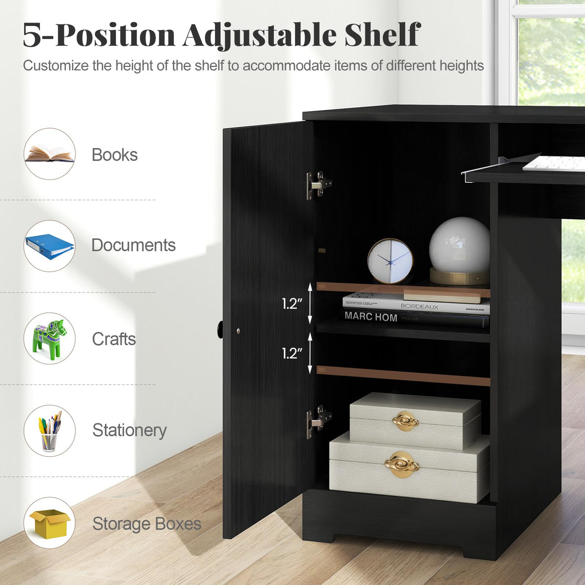 GOFLAME 66" L-Shaped Desk with Storage Drawers & Charging Station
