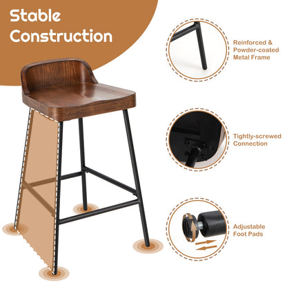Bar Stool, 24.5-Inch Height Industrial Pub Stool with Backrest and Footrest, Metal Legs, Low-Back Breakfast