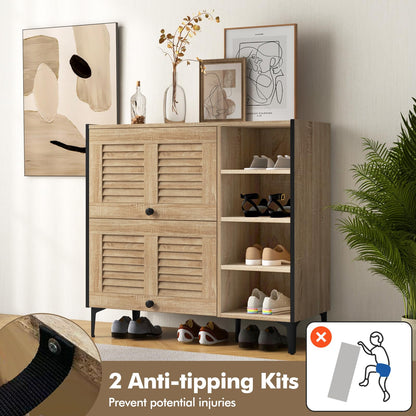 Goflame Shoe Cabinet with Flip & Slide Doors, Shoe Storage Cabinet with Adjustable Cube Shelves(Louvered Doors)