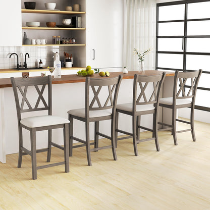 Goflame Wood Bar Stools Set of 2/4, 24" Counter Height Bar Stools w/Cross Back & Linen Fabric Upholstered Seat