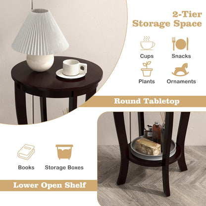 Goflame Round End Table with Storage Shelf Set of 2, Retro Nightstand with Solid Wood Legs, 24.5" Accent Table for Small Spaces