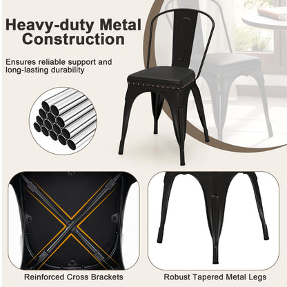 Goflame Metal Dining Chairs Set of 4 with Detachable Backrest & PU Leather Padded Seat