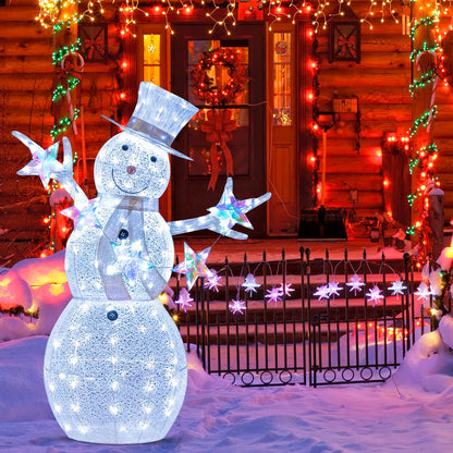 Goflame 5 FT Lighted Snowman Christmas Outdoor Decoration with Hat, Scarf & Stars