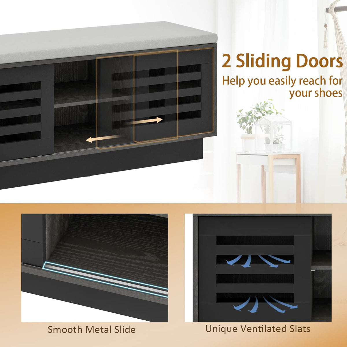 Goflame Entryway Shoe Storage Bench - Shoe Rack w/Seat Cushion & 6 Storage Compartments