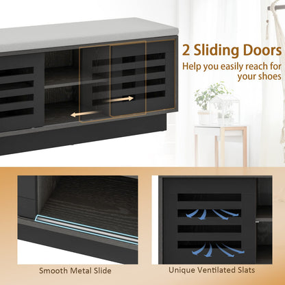 Goflame Entryway Shoe Storage Bench - Shoe Rack w/Seat Cushion & 6 Storage Compartments
