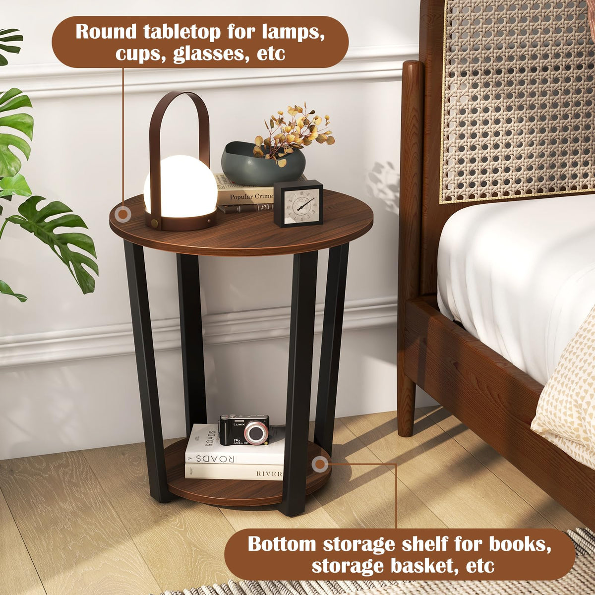 Goflame Round End Table Set of 1/2, 2-Tier Side Sofa Table with Open Storage Shelf and Metal Frame