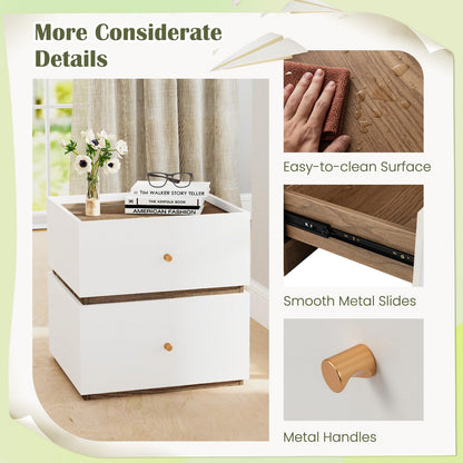 Goflame Modern Nightstand with 2 Storage Drawers, Wooden Night Stand with Raised Edge