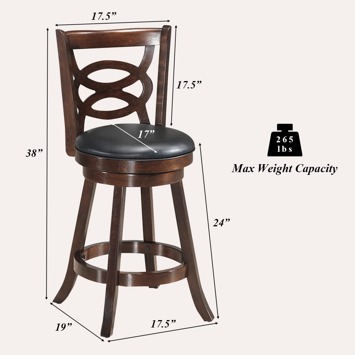 Goflame Bar Stools, Counter Height Dining Chair, Fabric Upholstered 360 Degree Swivel