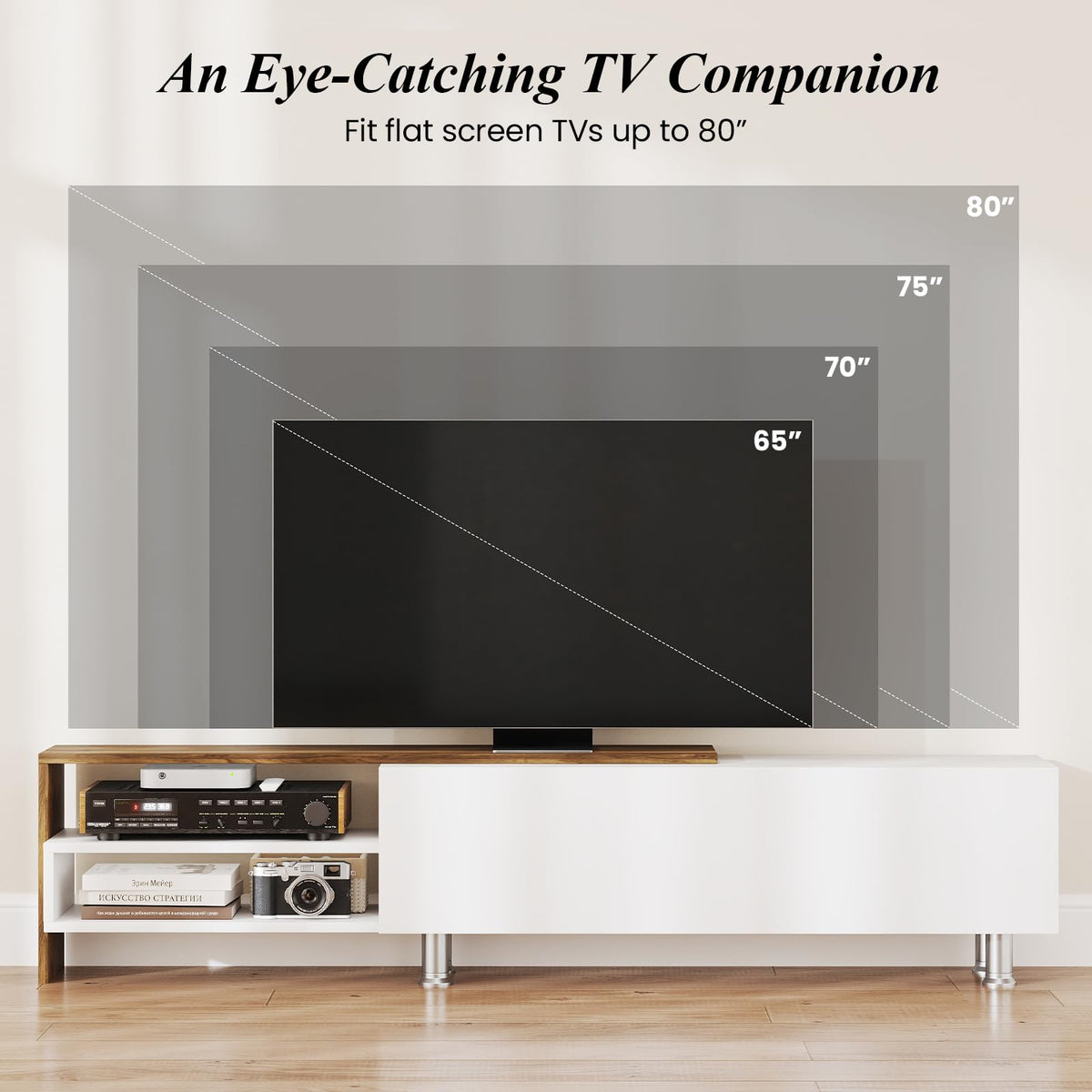 Goflame 80 Inch TV Stand and 2 Floating Shelves Set