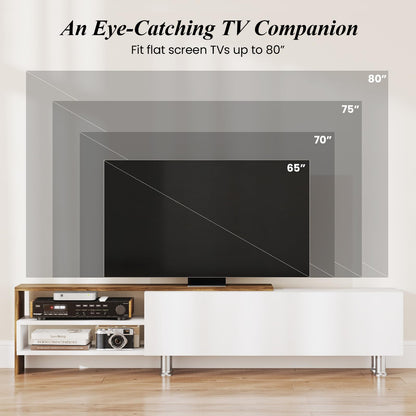 Goflame 80 Inch TV Stand and 2 Floating Shelves Set