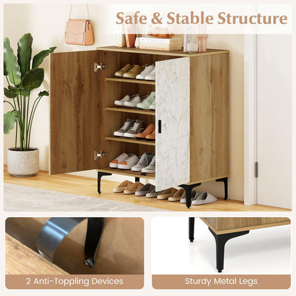 Goflame Shoe Cabinet 4-Tier Wooden Shoe Rack Cabinet(Marble Pattern Door)