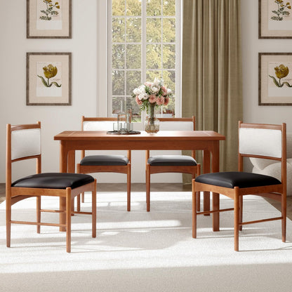 Goflame Wooden Dining Chairs, Upholstered Kitchen Chairs w/Rubber Wood Frame & Faux Leather Padded Seat
