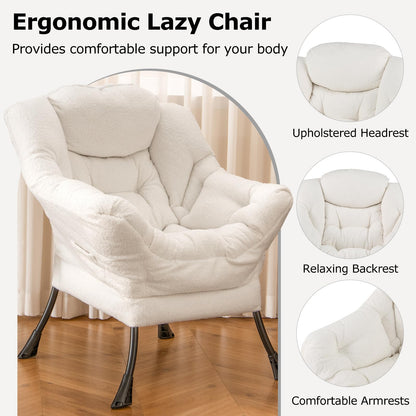 Goflame Set of 1/2 Lazy Chairs, Modern Sherpa Accent Chair w/Upholstered Single Sofa Chair w/Armrests & Side Pocket