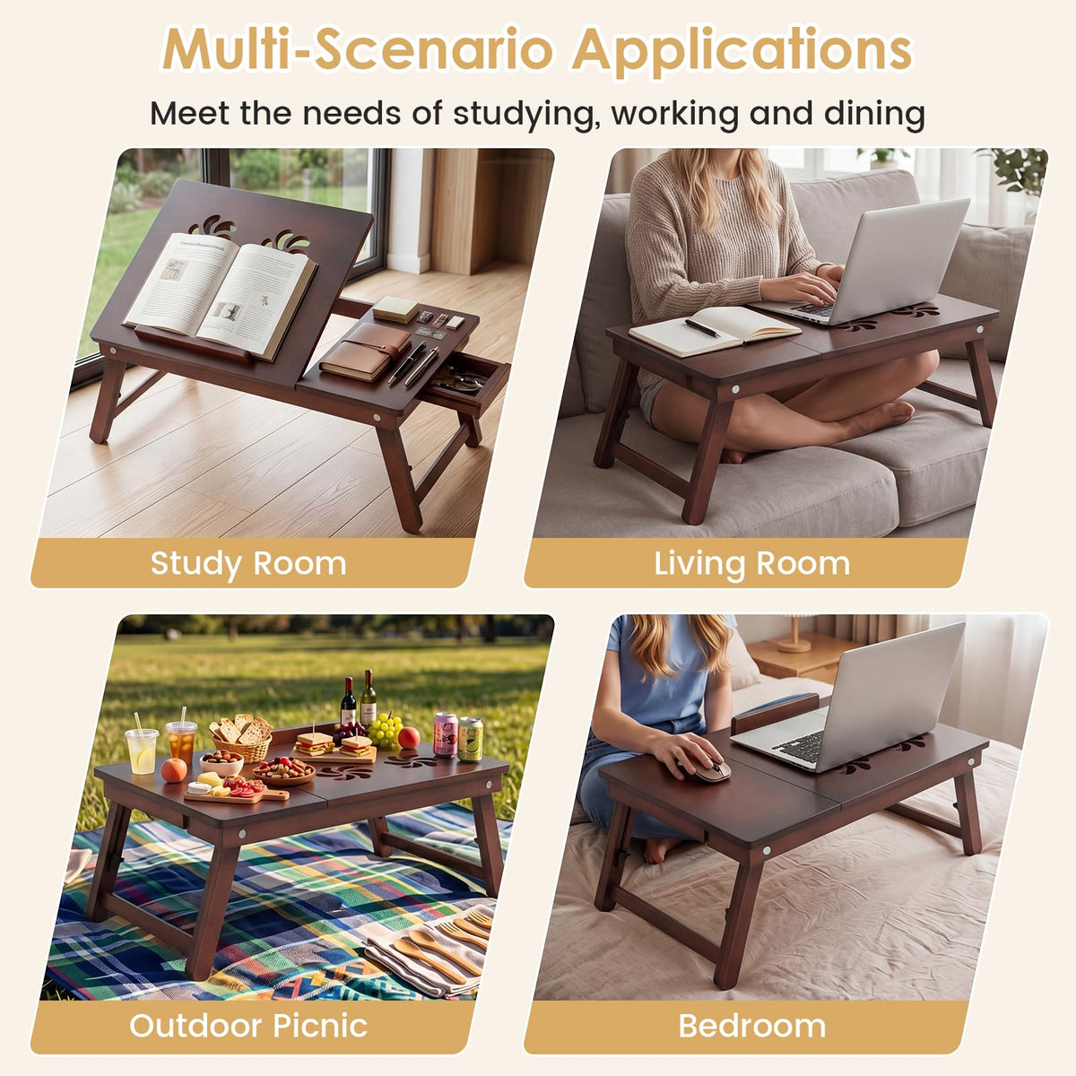 Goflame Bamboo Laptop Desk for Bed