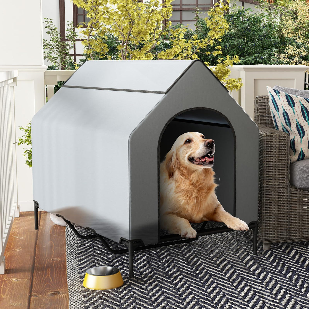Goflame Dog House Outdoor Extra Large, Elevated Dog Bed with Weatherproof Canopy