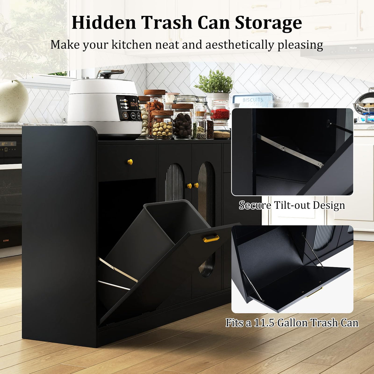 Goflame 55" Farmhouse Buffet Cabinet w/Hidden Tilt Out Trash Can
