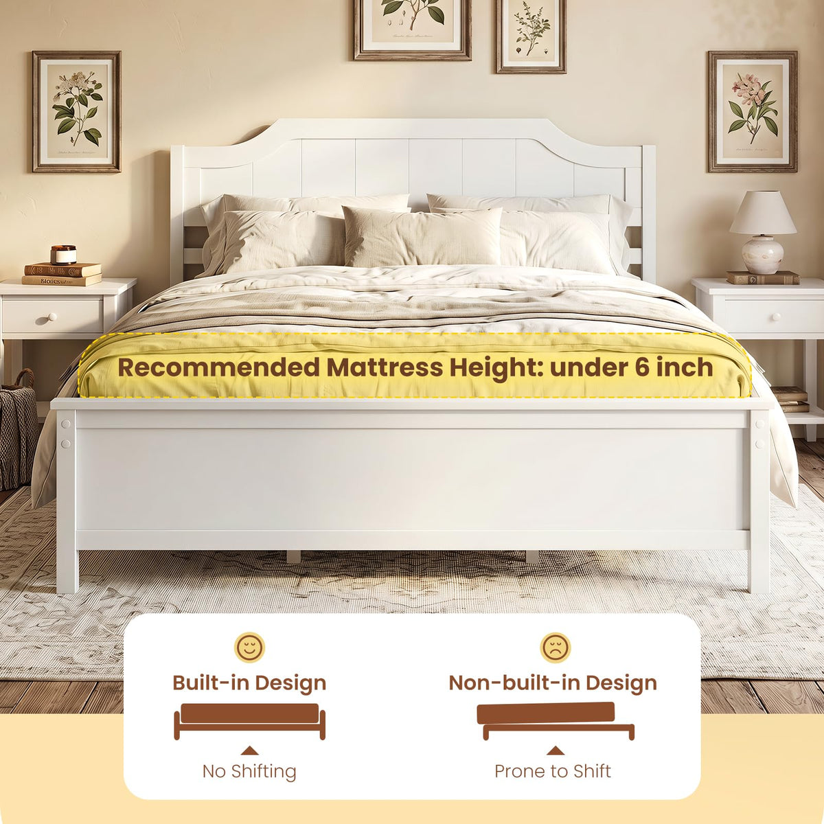 Goflame Queen/Twin/King/Full Size Wooden Bed Frame with Headboard