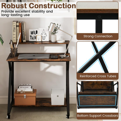 Goflame Rolling Small Desk with Storage | Compact Computer Desk for Small Spaces with Charging Station