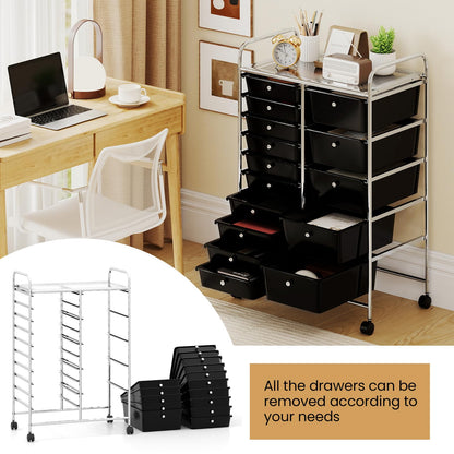 Goflame Rolling Storage Cart 15-Drawer Trolley with Chrome Plated Metal Frame
