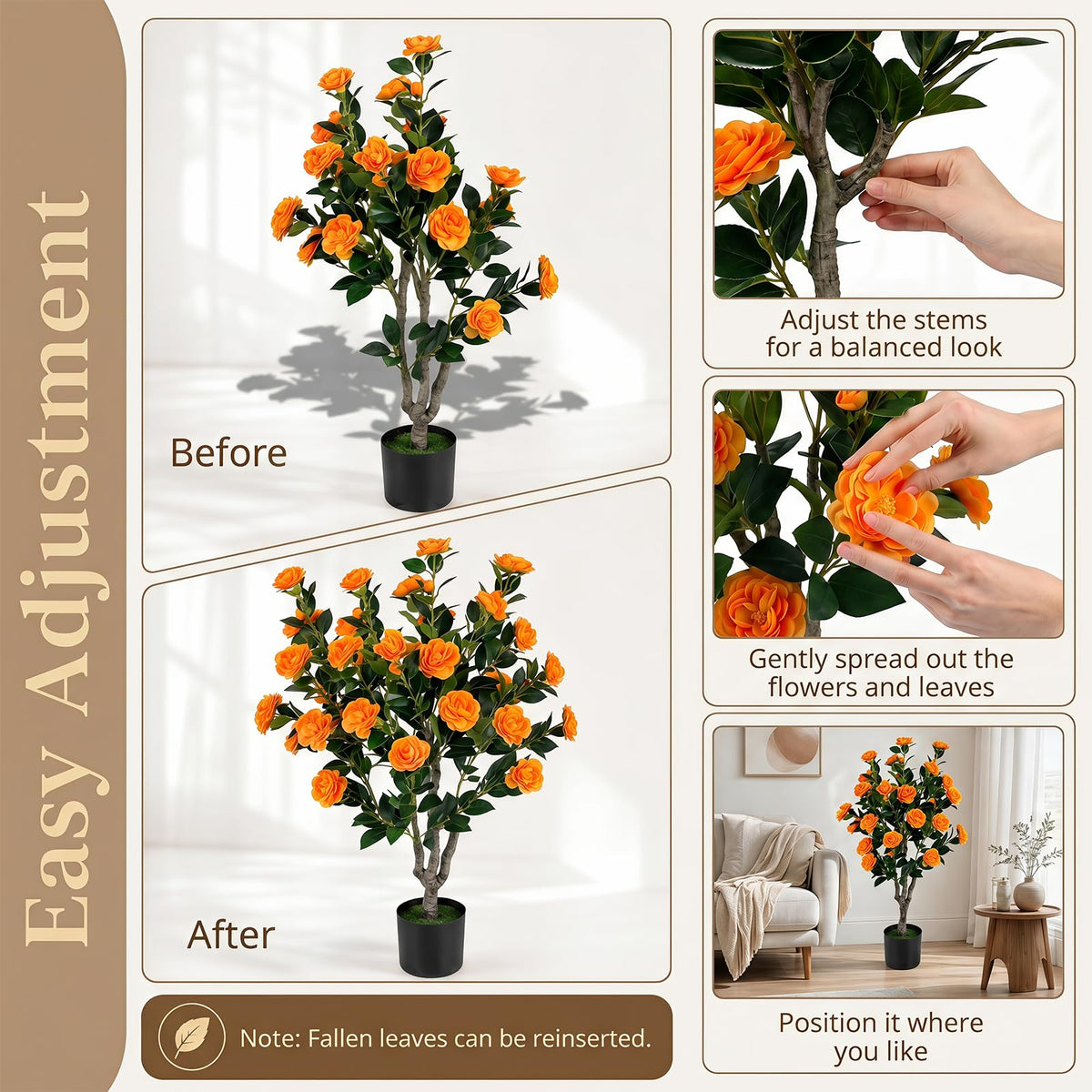 GOFLAME 39.5" Artificial Camellia Trees with Planter for Outdoor(1/2)