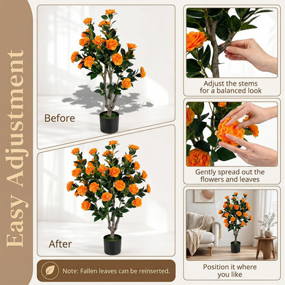 GOFLAME 39.5" Artificial Camellia Trees with Planter for Outdoor(1/2)