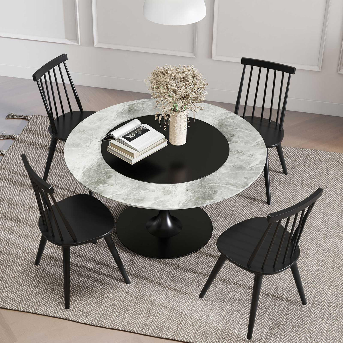 Goflame Windsor Dining Chairs Set of 2/4 Farmhouse Wooden Black Kitchen Chairs