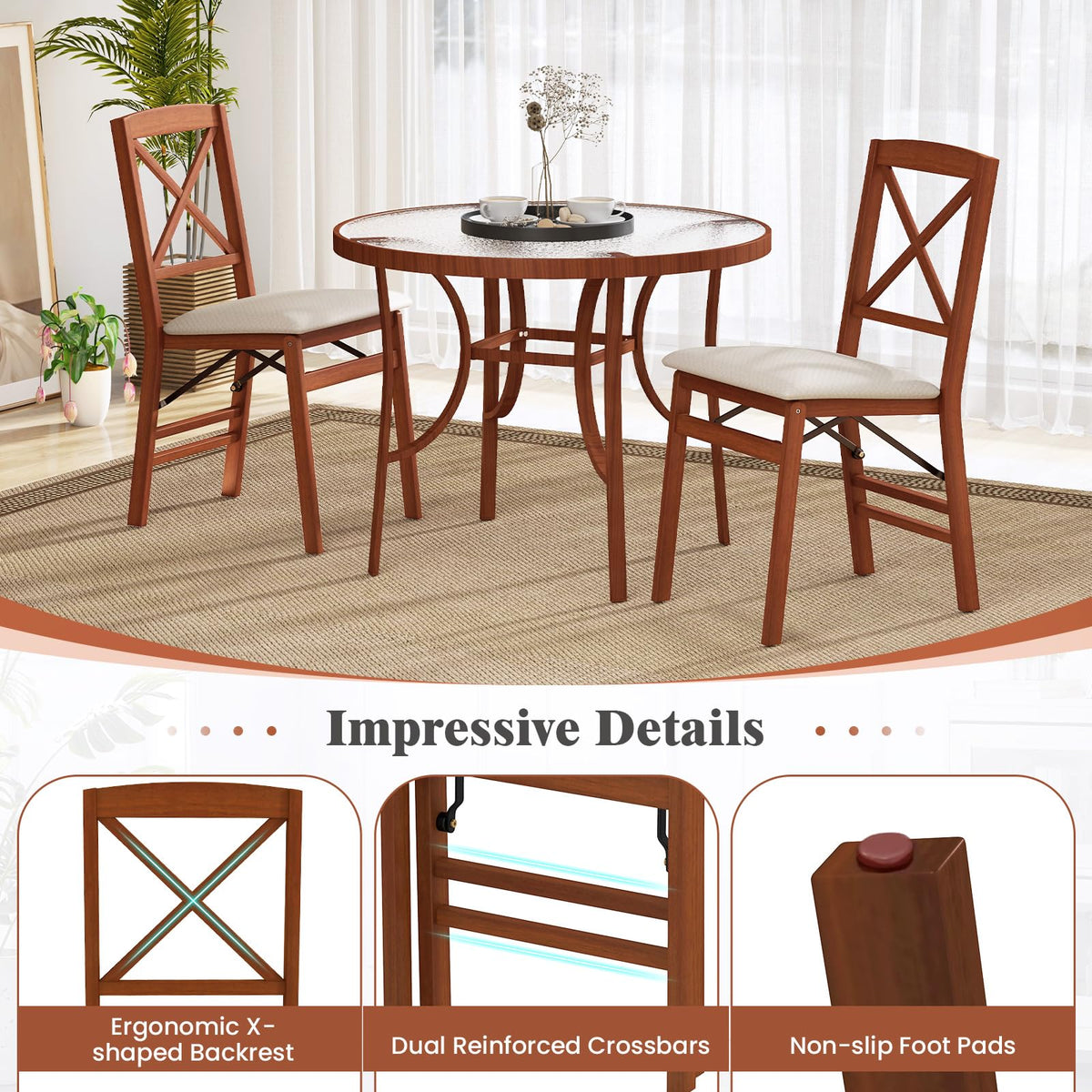 Goflame Folding Dining Chairs Set of 2/4, Modern Kitchen Chairs w/Padded Seat & Cross Backrest